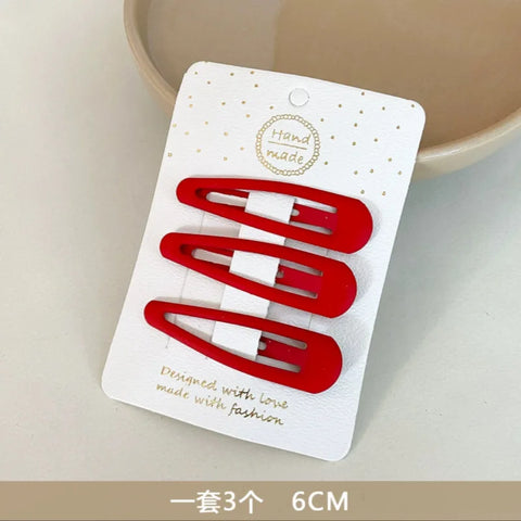 3PCS/Set Women Girls Cute Hair Clips Red Heart Star Geometric Hairpins Sweet Bangs Barrettes Christmas New Year Hair Accessories