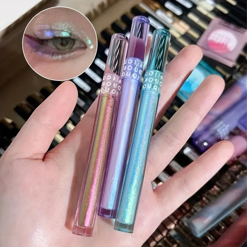 3pcs Set - 3 Colors Chameleon Eyeshadow: Pink, Micro Glitter Purple, Cyan, Chameleon Glitter Eyeshadow Long Lasting Eye Makeup