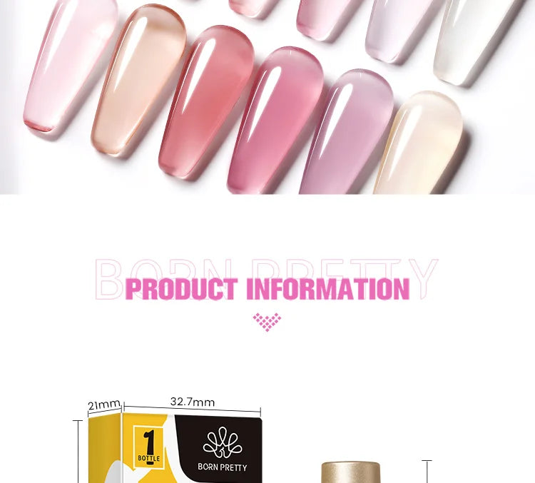 BORN PRETTY 10ml Translucent Jelly Nude Gel Nail Polish Colorful  Varnish Semi Permanent UV LED Nail Art  Manicure Gel
