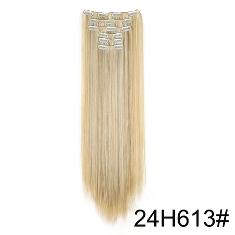 Synthetic 24Inch 16 Clips in Hair Extensions Long Straight Hairstyle Blonde Black Hairpieces Heat Resistant False Hair Daily Use