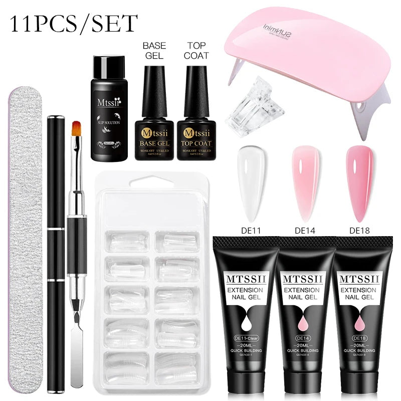 Mtssii 17PCS/Set 20ml Nail Extension Gel Set Builder UV Gel for Nails With 6W UV LED Lamp Nail Extension Tools Kit For Beginner