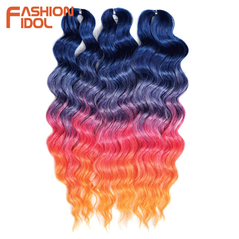 Anna Hair Synthetic Loose Deep Wave Braiding Hair Extensions 24 Inch Water Wave Braid Hair Ombre Blonde Twist Crochet Curly Hair