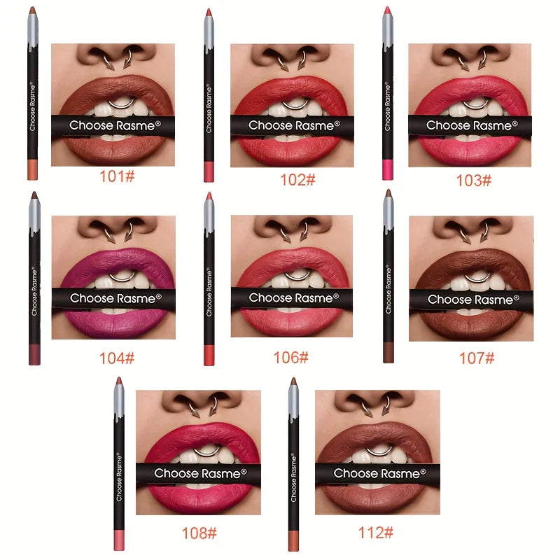 12Color Matte Lipstick Lipliner Kit  Velvet Lip Pencil Red Brown Lip Shadow Contour Tint Long Lasting Lip Liner Set