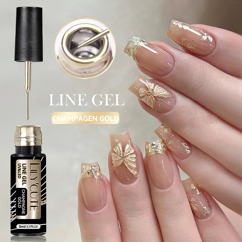 LILYCUTE 3PCS Gold Sliver Metallic Liner Gel Nail Polish French Style Super Bright Mirror Pull Line Graffiti Painting Stripe Gel
