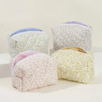 Women's Bag Floral Quilted Cosmetic Bag Large-capacity Cotton Fabric Storage Toiletries Bag For Cute Ladies Checkered Embroidery