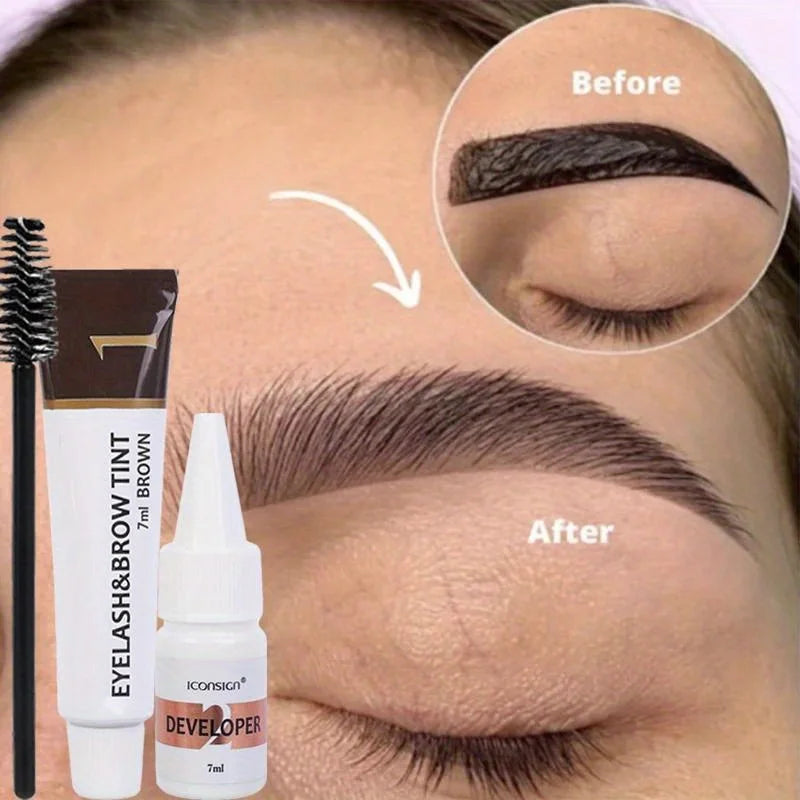Semi-Permanent Eyelash Eyebrow Tinting Kit 2 in 1 Waterproof Quick Tint Eyebrow Enhancement Long Lasting Eyebrow Cosmetics