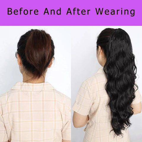 Body Wave Wrap Around Ponytail Human Hair Extensions 100% Real Virgin Raw Human Hair Brazilian Clip In For Women Natural Black
