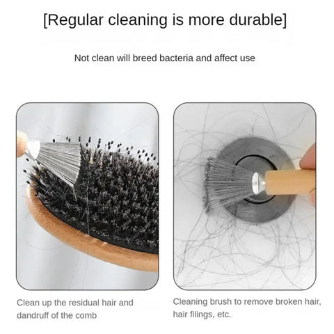 Hair Brush Cleaner Mini Hair Dirt Remover Home Travel Salon Rake with Metal Wire Portable Comb Brush Wooden Handle Cleaning Tool