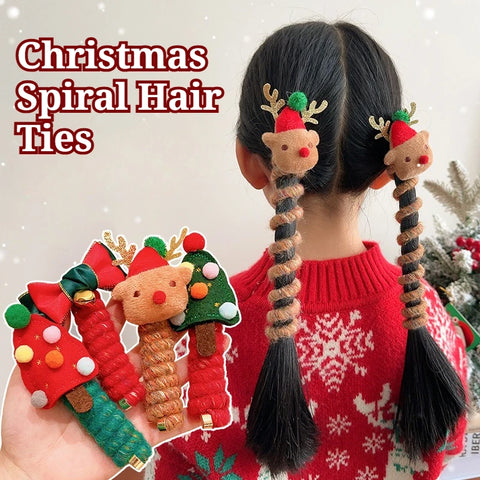 Christmas Spiral Hair Ties for Women | Elastic Hair Ties Snowflake Colorful Christmas Glove Candy Cane Charm | Holidy Gift