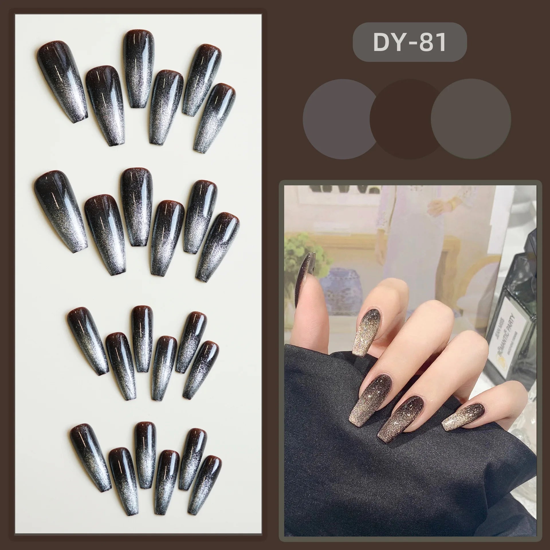 Red Cat Eye Fake Nails Coffin Head Shiny Korean False Nail Tips for Girl Lady Gifts Wearable Gradient Color Press on Nails 24pcs