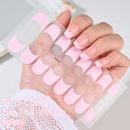 16Tips French Black Semi-Cured Nail Stickers With Glitter Long-Lasting UV Gel Nail Polish Wraps Full Cover Nail Art Decals Patch