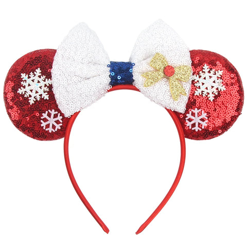 2023 Disney Christmas Mickey Ears Headband For Girls Sequins Bow Festivall Party Hairband DIY Hair Accessories