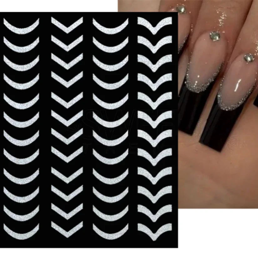 Adhesive stickers with European and American style cross snake black and white wave dot hot silver line letter nail stickers