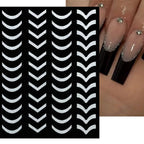 Adhesive stickers with European and American style cross snake black and white wave dot hot silver line letter nail stickers