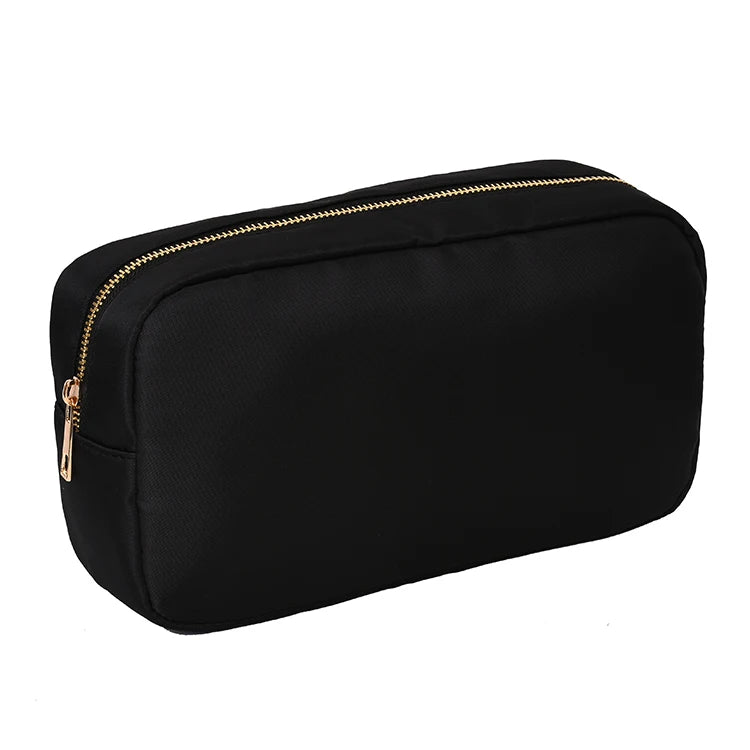 Letter Patch Custom Travel Cosmetic Bag Personalized Nylon Pouch Toiletry Bag Chenille Patch Makeup Toiletries Girl Cosmetic Bag