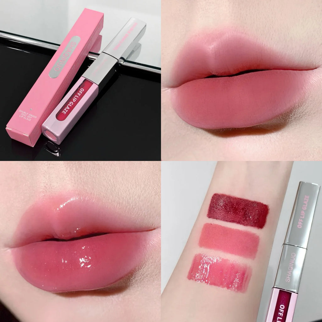 2 in 1 Matte Tear Off Lip Glaze Water Light Mirror Lip Stain Tattoo Peel-off Lip Gloss Waterproof Rose Lips Tint Lipstick Makeup
