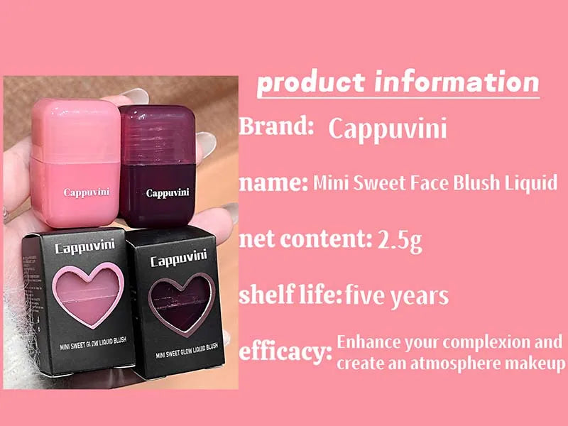 Cappuvini Mini Moisturizing Liquid Blush Energetic Pink Cheek Rouge Korean Style Blusher Long-Lasting Easy to Apply