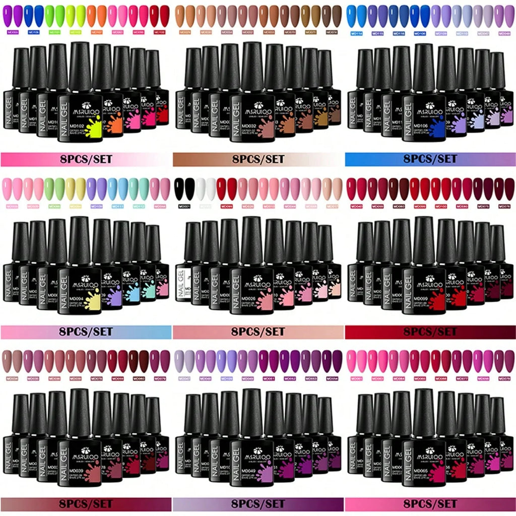 8Pcs 8ml Gel Nail Polish Set , Long Lasting, Lead-Free Semi Permanent Soak Off UV Gel Varnish For Summer, DIY Nail Art Design