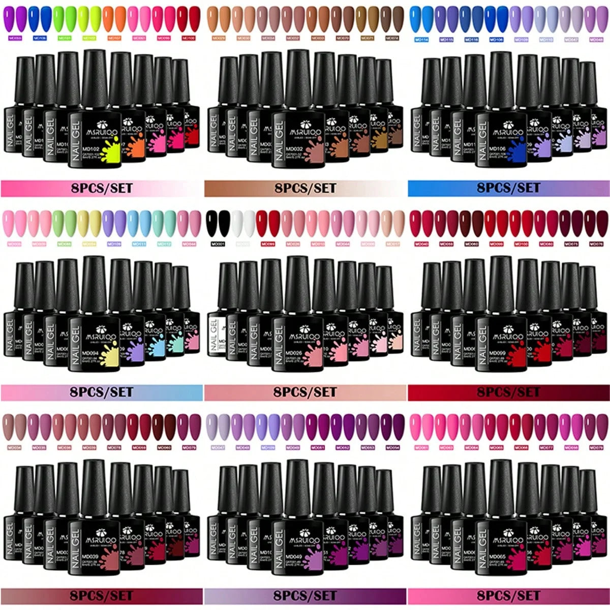 8Pcs 8ml Gel Nail Polish Set , Long Lasting, Lead-Free Semi Permanent Soak Off UV Gel Varnish For Summer, DIY Nail Art Design