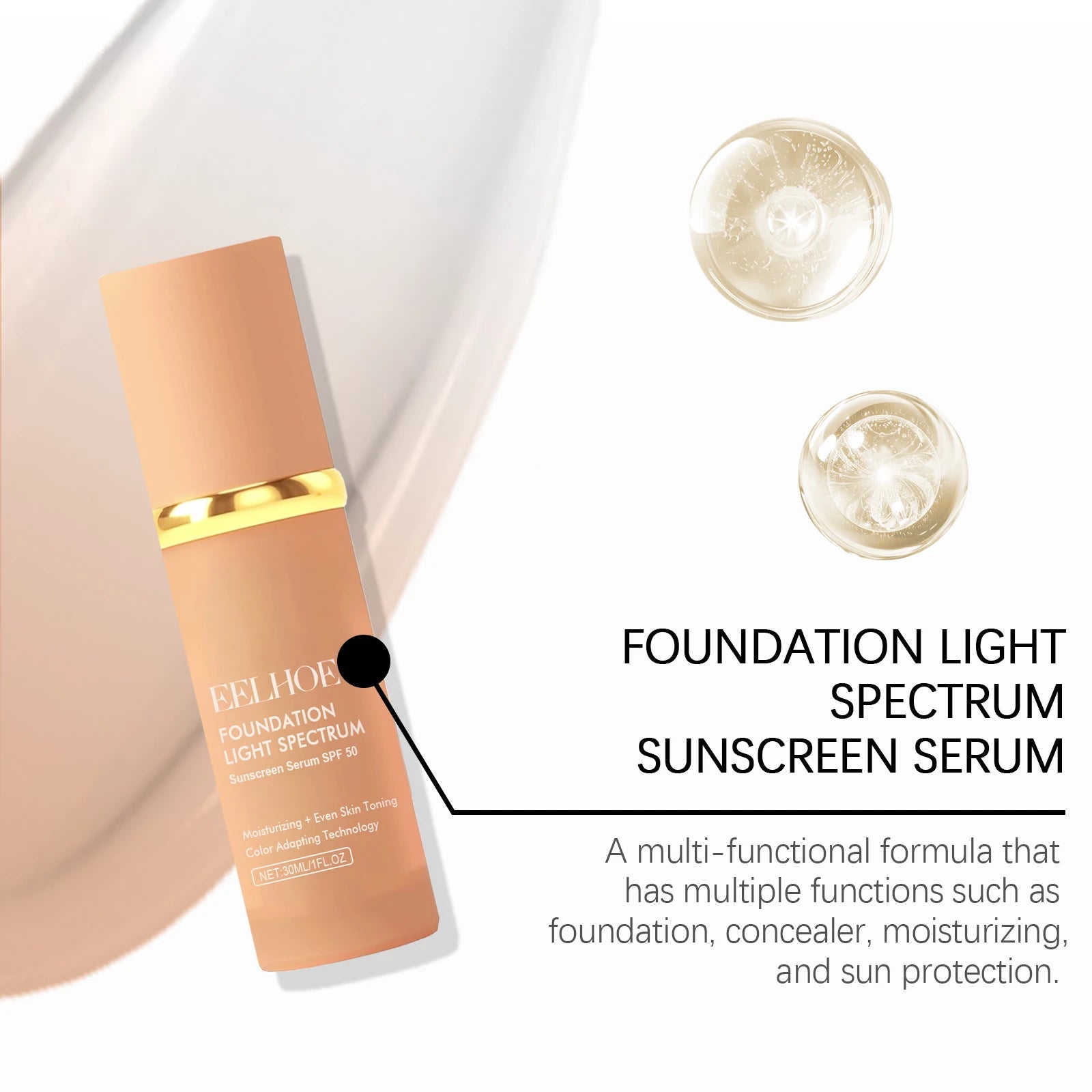 4 in 1 Color Changing foundation Liquid with SPF 50 - Moisturizing Medium Full Coverage Concealer Daily Waterproof & Sweatproof