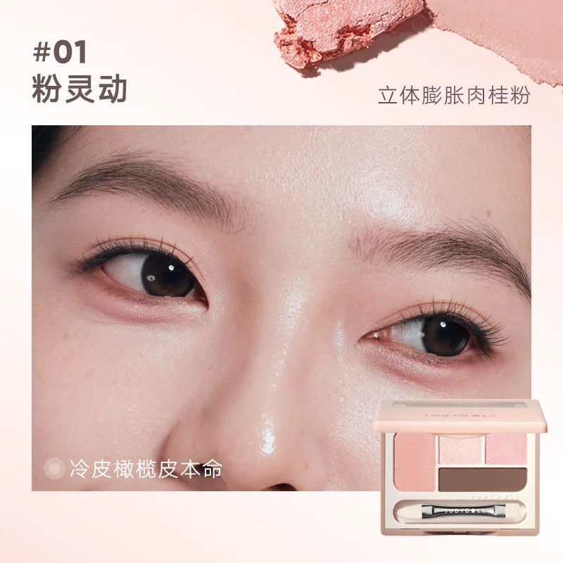 Judydoll 4 Colors Eyeshadow Palette Blush Eyeliner Eye Shadow Highlight Contour Palette Silkworm Plate Face Brighten Makeup
