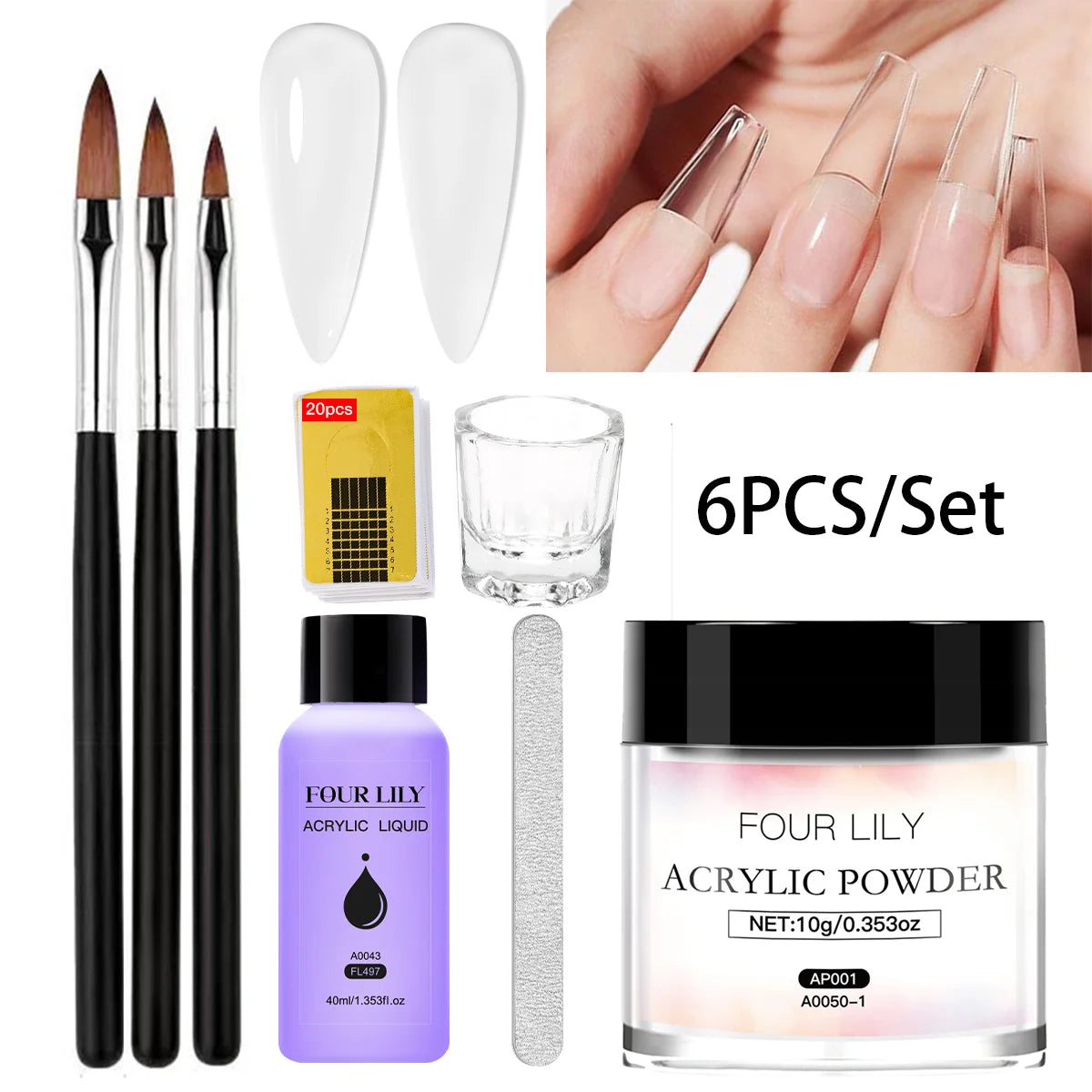 FOUR LILY Acrylic Nail Kit Nail Acrylic Powder Crystal Liquid Set With Nail Brush For Acrylic Nails Extension Carving Manicure