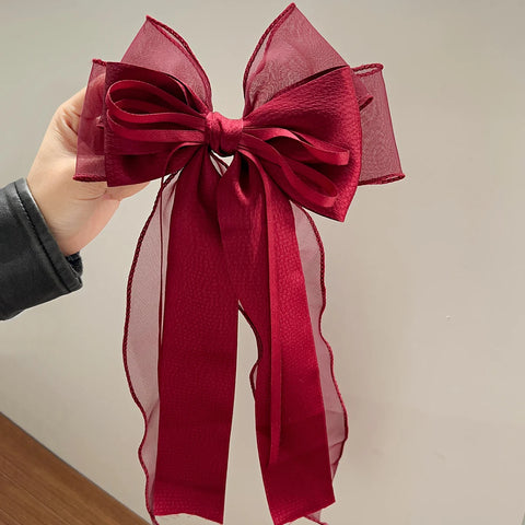 1Pcs Lace Hair Bow Clip Coquette Bow Barrettes with Long Tail Ribbon for Women Christmas Valentines Wedding Prom Accessories