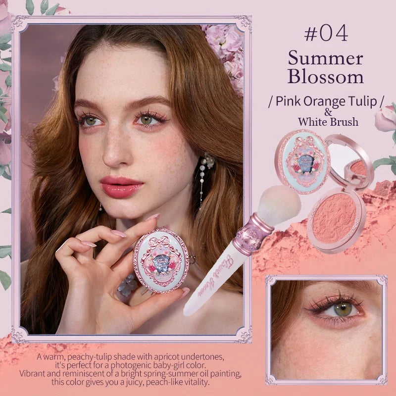 Flower Knows Strawberry Rococo Series Embossed Blush Fine Powder Makeup Smooth Long-Lasting Blusher Face Enhancing Makeup Color