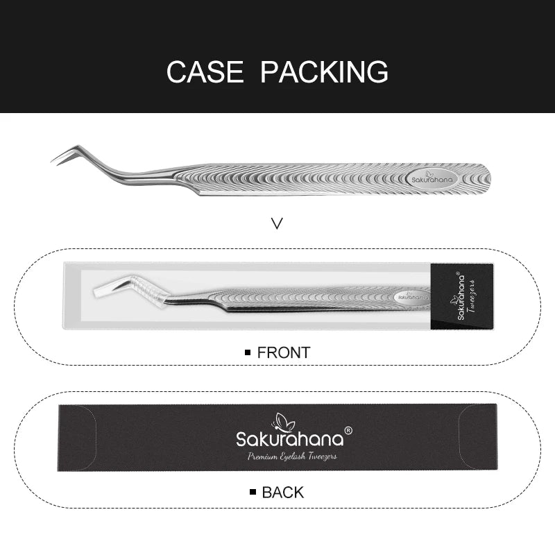 SAKURAHANA Anti-Static Eyelash Tweezers Professional High Precision Volume Extension Stainless Steel Anti-slip Makeup Tool