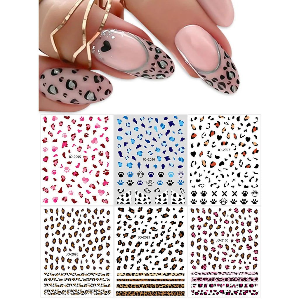 3/6/12 Sheets Leopard Nail Art Stickers Set – Self-Adhesive Animal Nail Decals for DIY Manicure, Cheetah Paw Nail Decorations