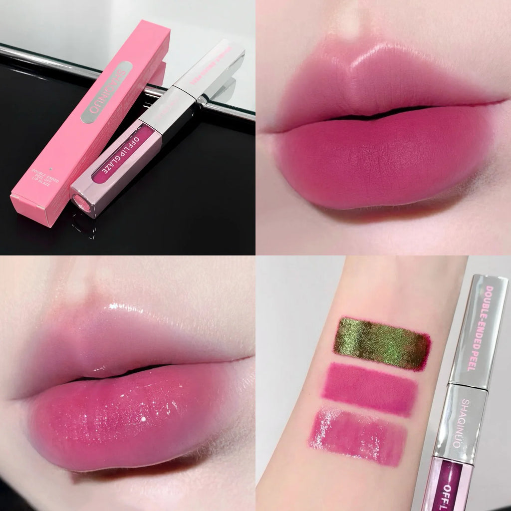 2 in 1 Matte Tear Off Lip Glaze Water Light Mirror Lip Stain Tattoo Peel-off Lip Gloss Waterproof Rose Lips Tint Lipstick Makeup