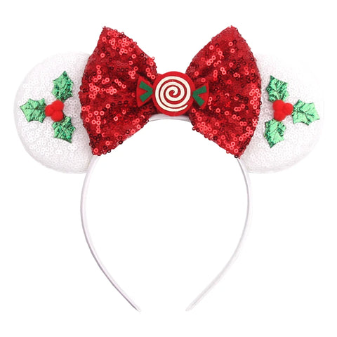 2023 Disney Christmas Mickey Ears Headband For Girls Sequins Bow Festivall Party Hairband DIY Hair Accessories