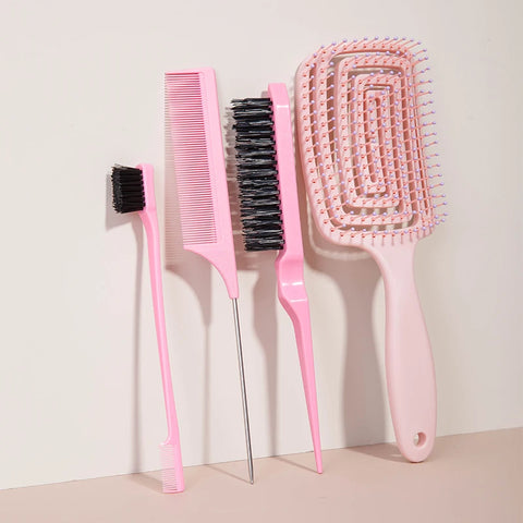 5pcs comb set Relaxing Elastic Massage Comb Hollow Out Hair Brush Scalp Massage Combs Hair Styling Spray bottle Hair Salon Tools