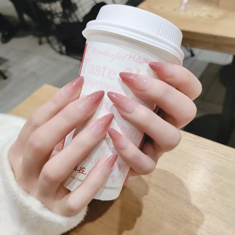 Sweet Gradient Pink Fake Nail Tips Ins Simple Nude Color False Nails Round Head Korean Girl Lady Press on nail Wearable 24pcs