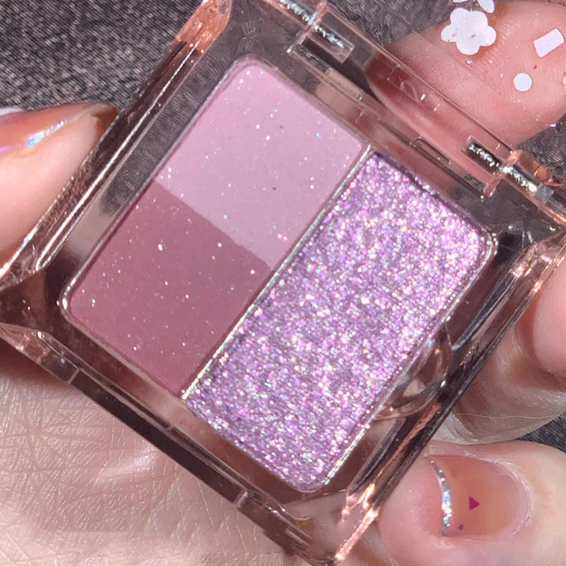 3Color Glitter Purple Eyeshadow Palette Mini Portable Earth Color Matte Eyeshadow Long Lasting Waterproof Shimmer Pigment Makeup