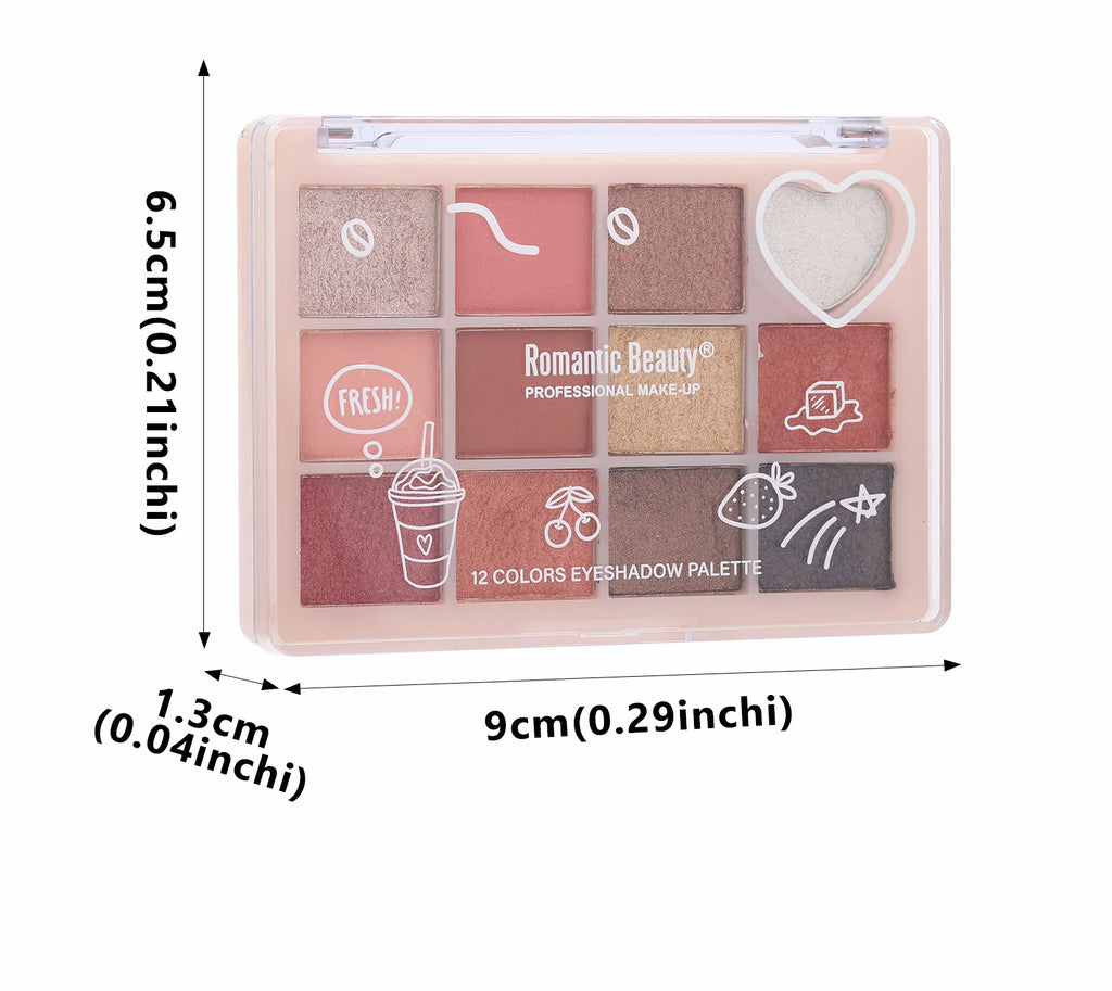 12-in-1 Eyeshadow Palette - Heart Design with Matte & Shimmer Browns, Soft Micro-Sparkle, Long-Lasting & Highly Pigmented