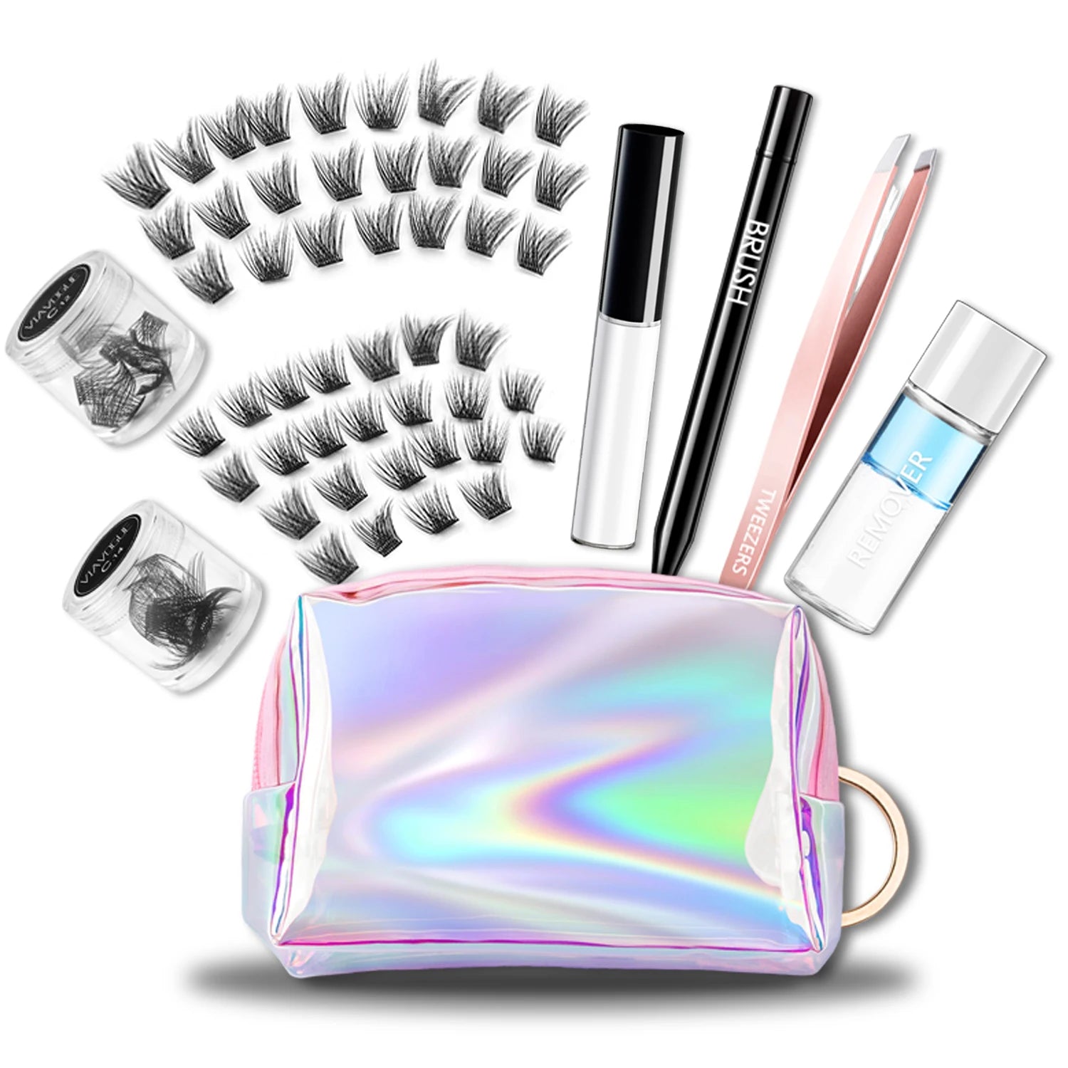 DIY Eyelash Extension Kit With 3D Volume 12/14mm Lash Clusters Individual Lashes Coating Remover Tweezers Eyelash Glue