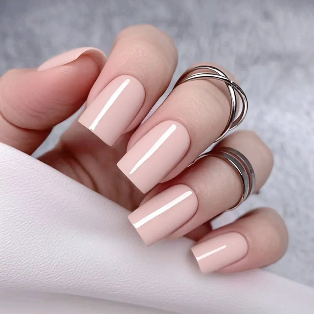 Artificial Press On Fake Nails Glossy Wine Red False Nail Long Square Reusable DIY Lady Fingernail Tip Manicure Tools