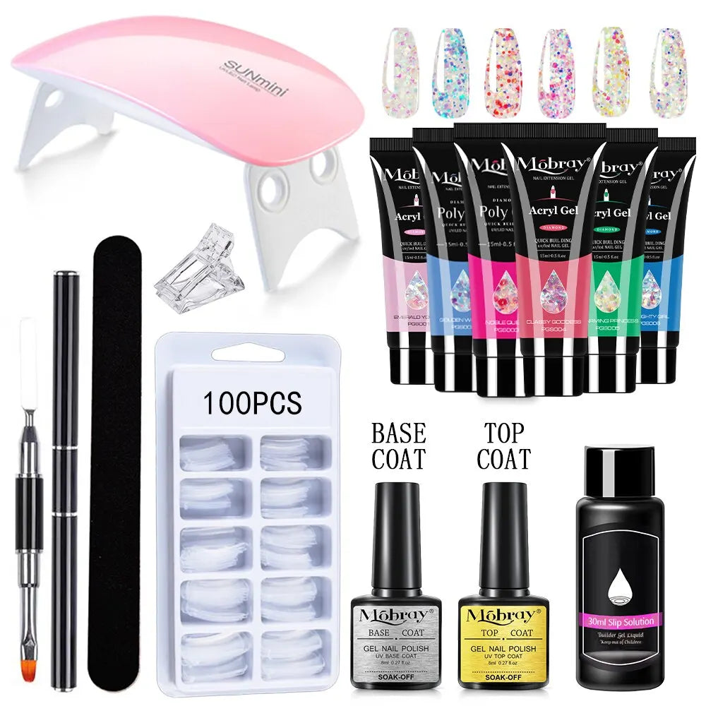Poly Nail Gel Set 6W LED Lamp Full Manicure Set Vernis Semi Permanent Quick Extension Nail Kit Gel Set For Nails Tool Kit