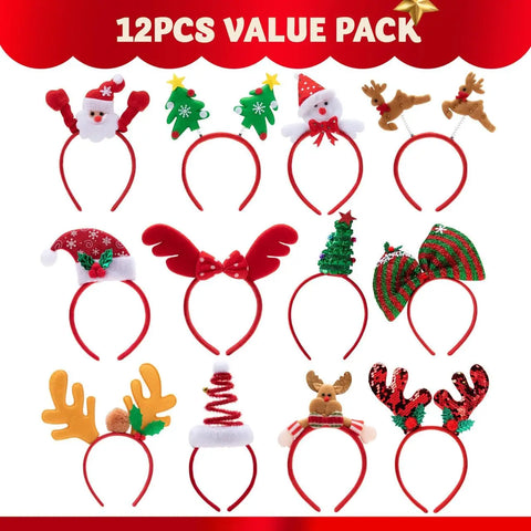 JOYFY 12 Packs Christmas Headbands with Assorted Design Christmas Holiday Headband for Women Men Christmas Parties Xmas Favors