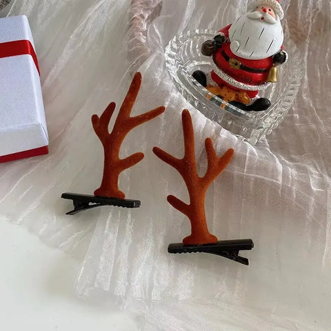 2Pcs Christmas Antler Hair Clips Pendants Xmas Ornaments Merry Christmas Decor for Girl Reindeer Hair Accessories Happy New Year