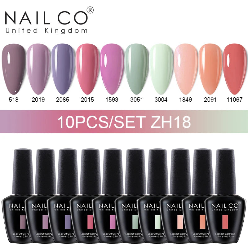 NAILCO 15ml 10pcs/Set Nude Colors Gel Nail Polish UV Gel Nail Polish Pink Nail Lakiery Esmalte Top Base Nail Art Design Vernis