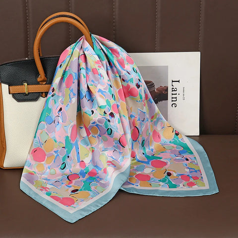 Luxury Print Satin Silk Square Scarf for Women Shawl Hijab Neckerchief Female Hair Ribbon Headband Fashion Wrap Bandana 2023 New