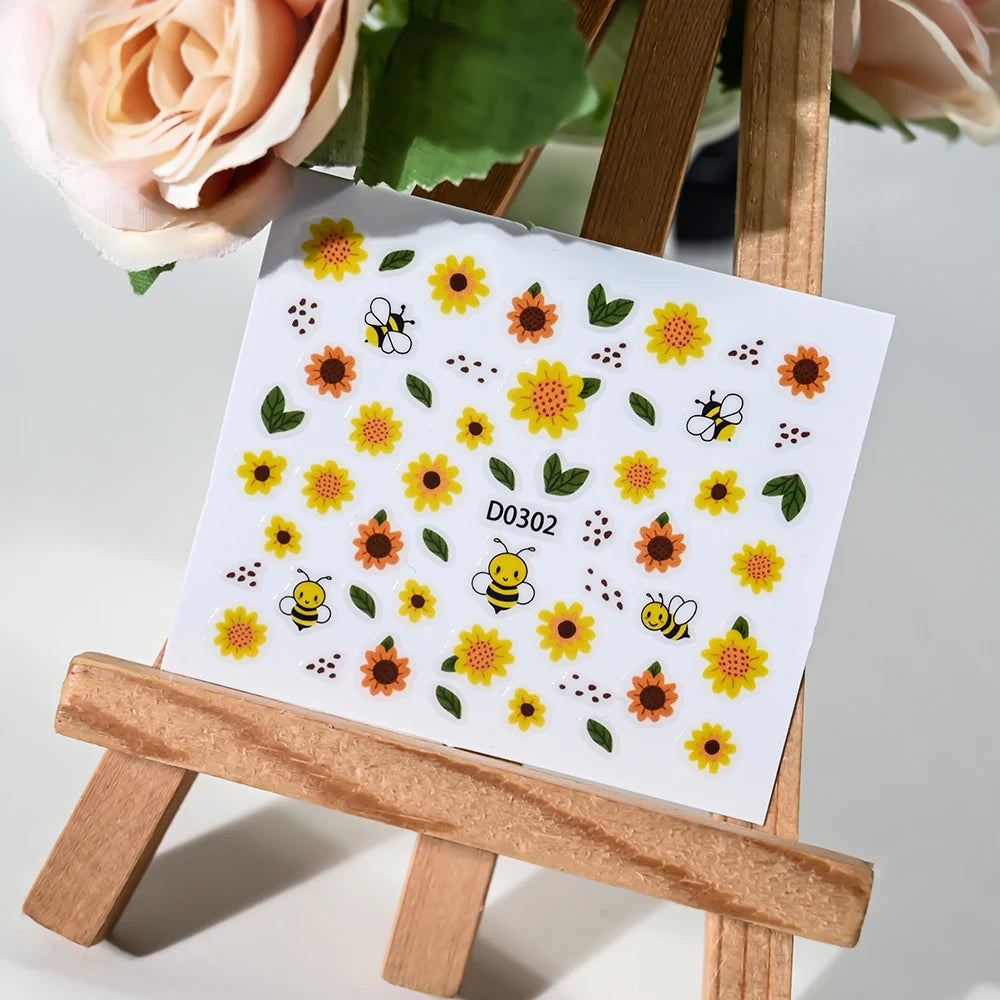 30Pcs/set Colorful Butterfly/Flowers Nail Stickers Kawaii Cute Mini Rose/Lavender/Sunflower Nail Decal DIY Adhesive Nail Floret