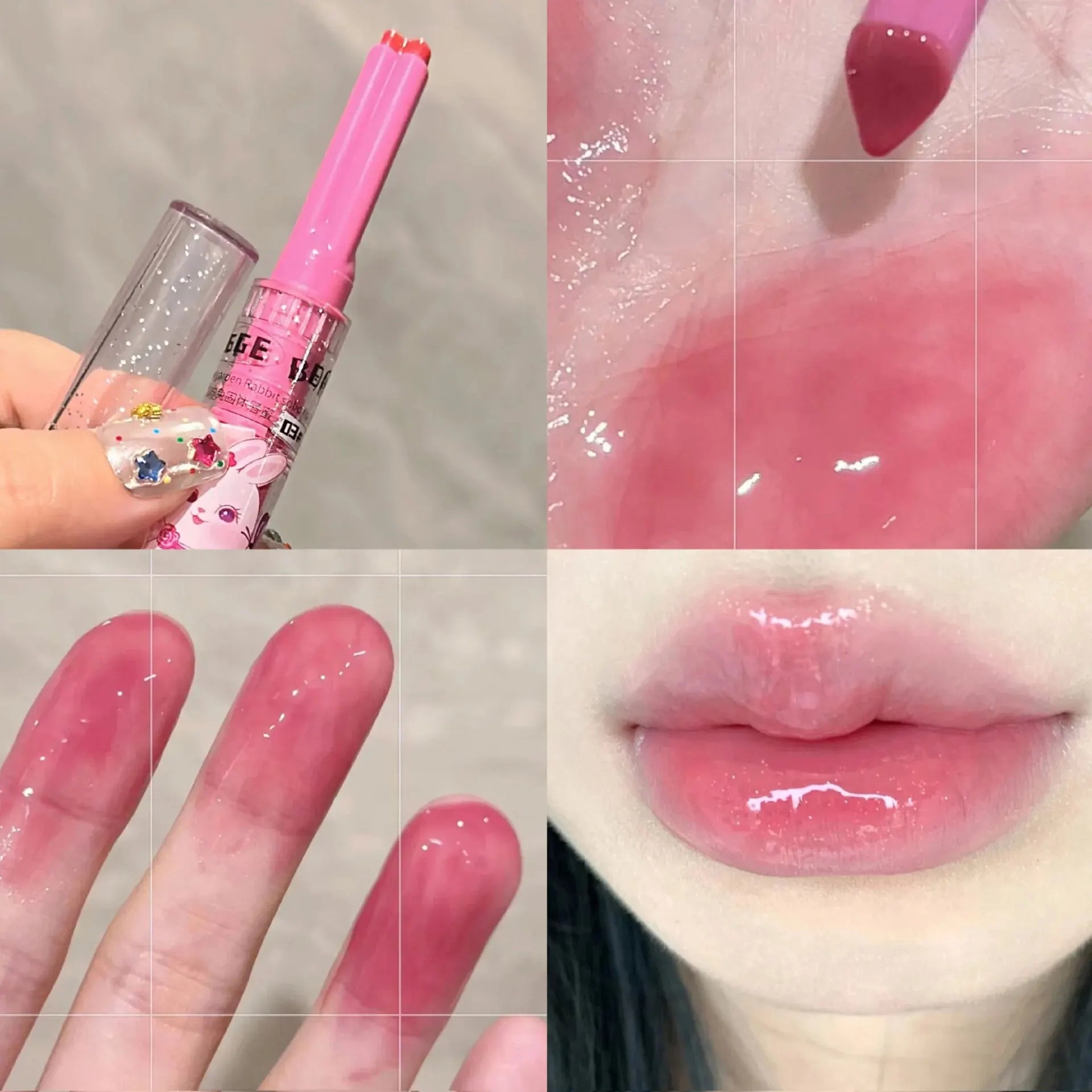 Gege Bear Garden Pink Rabbit Solid Lip Gloss Moisturizing Watery Colored Lip Balm Long-lasting and Tender Lip Balm