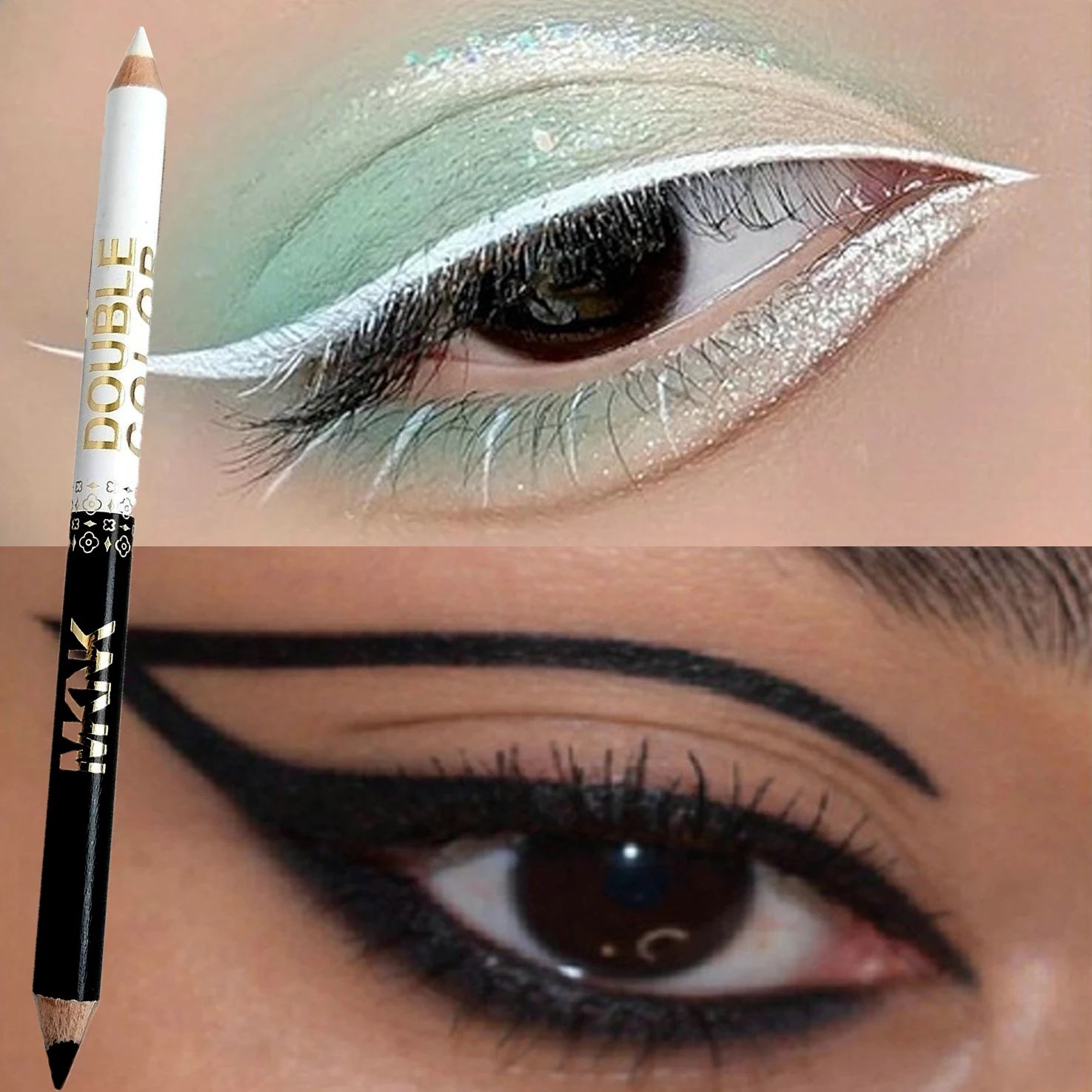 Two-Color Wooden Eyeliner Pencil Smooth Matte Black White Gel Eye Liner Pen Dual-use Pearlescent Silkworm Highlight Shadow Pen
