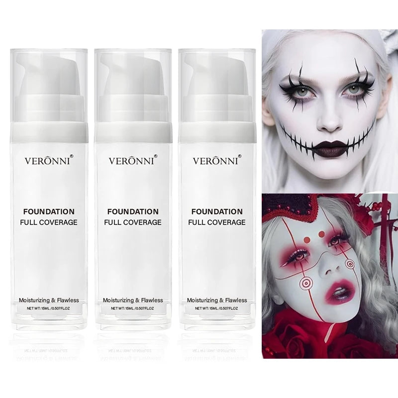 Full Coverage Matte White Liquid Foundation,Waterproof & Long-Lasting Creamy Formula for Halloween,Goth,Zombie,Cosplay Makeup