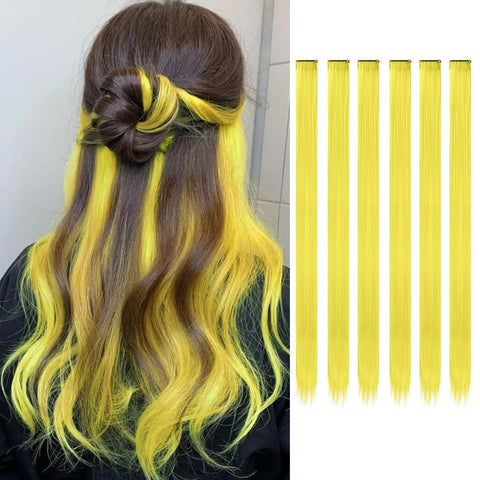 Clip in Hair Extensions Colored Party Highlights 22 inches 6pcs/pack Multi-colors Straight Hair Synthetic Hairpieces Royal Blue