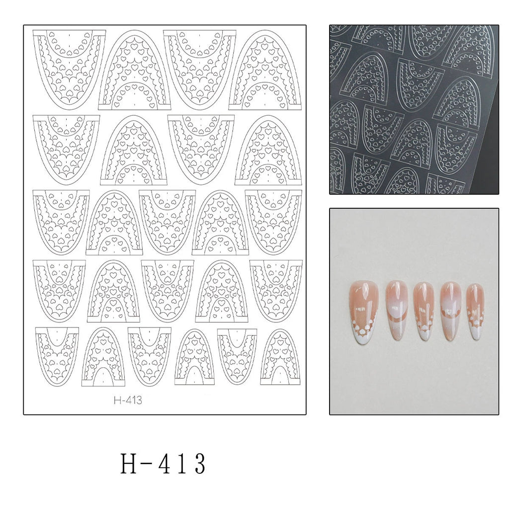 5 Sheets French Cheese Nail Stickers Decoration Self-Adhesive Hollow Lace Nail Art Decals Butterfly Star Shape DIY Nail Art Tool
