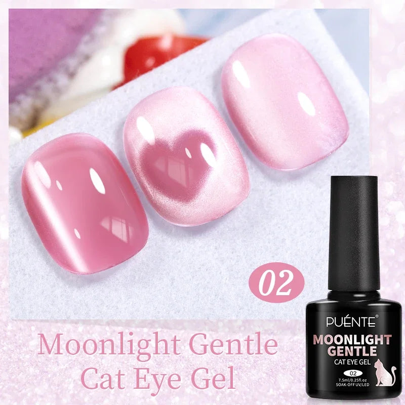 PUENTE 7.5ML Sparkling Pinkish Purple Laser Cat Magnetic Gel Nail Polish Holographic Rainbow Effect Soak Off UV Nail Art Varnish